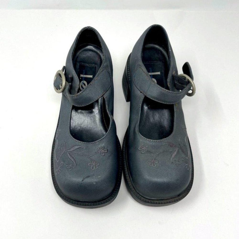 LEI Y2K vintage girls Chunky Mary Janes EMILIM gray floral embroidered US 1 BoxK - Picture 2 of 8